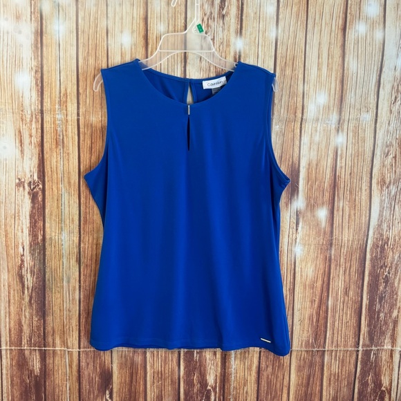Calvin Klein Women’s Sleeveless Royal Blue Blouse Keyhole Front Back Size Medium - Picture 5 of 12